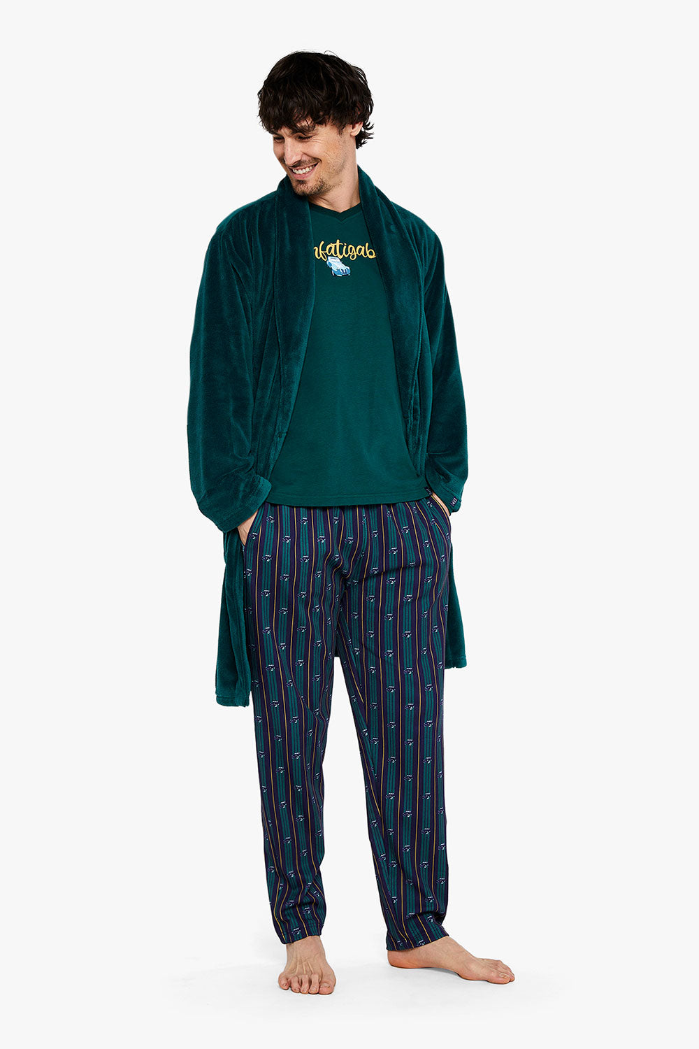 green fleece dressing gown Sapin Fleece Dressing Gown