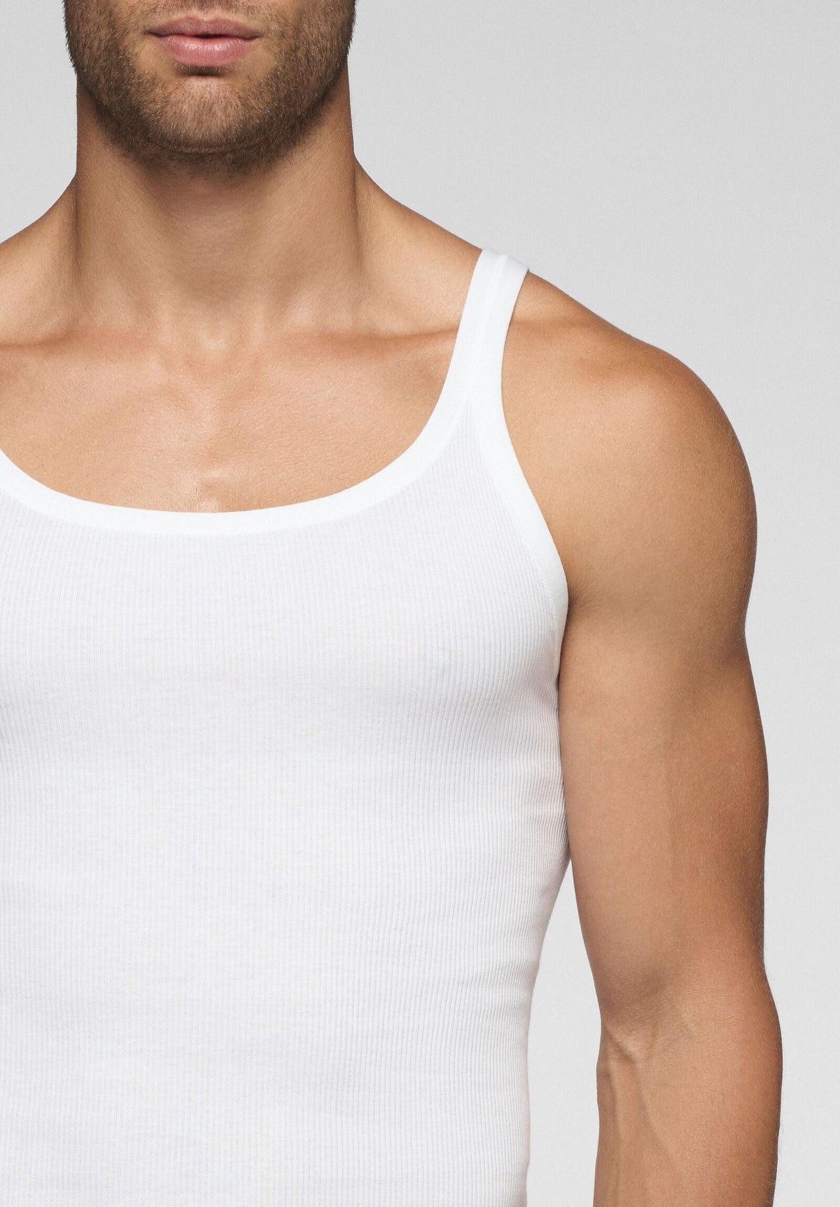 CAGI Narrow Shoulder Tank Top 1100, Ribbed Cotton, White