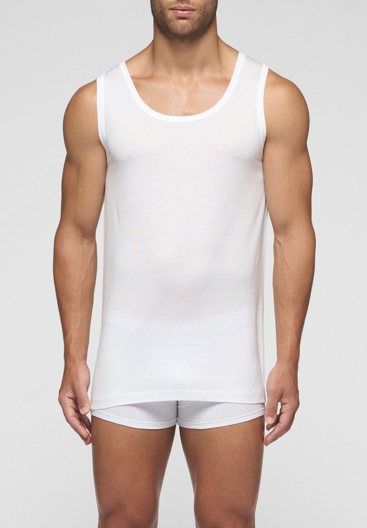 CAGI Wide Shoulder Tank Top 1111, Filo di Scozia Cotton, White