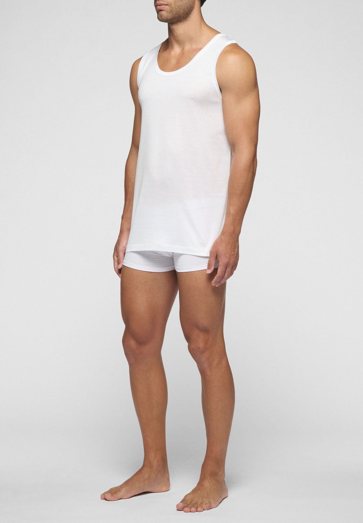 CAGI Wide Shoulder Tank Top 1111, Filo di Scozia Cotton, White