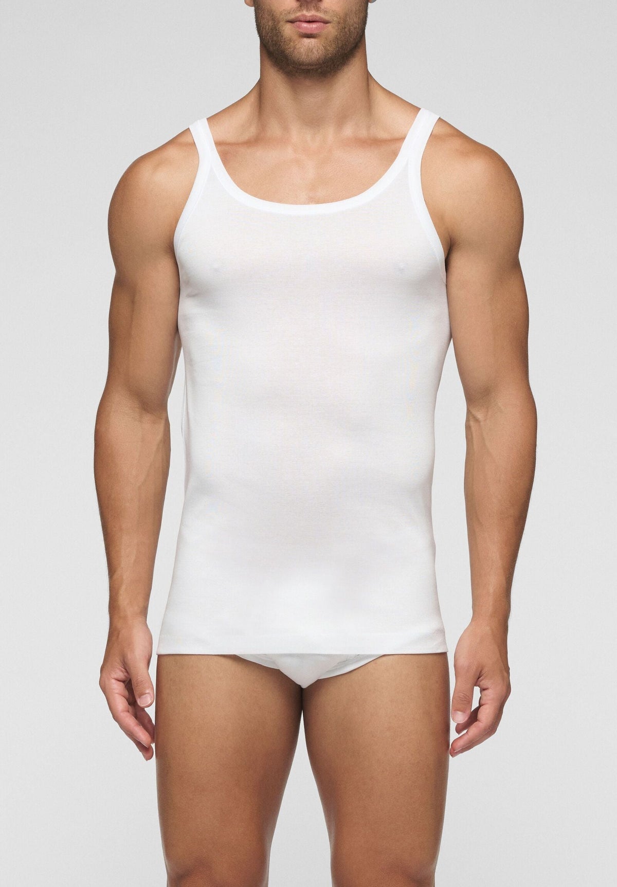 CAGI Narrow Shoulder Tank Top 1113, Ribbed Filo di Scozia, White