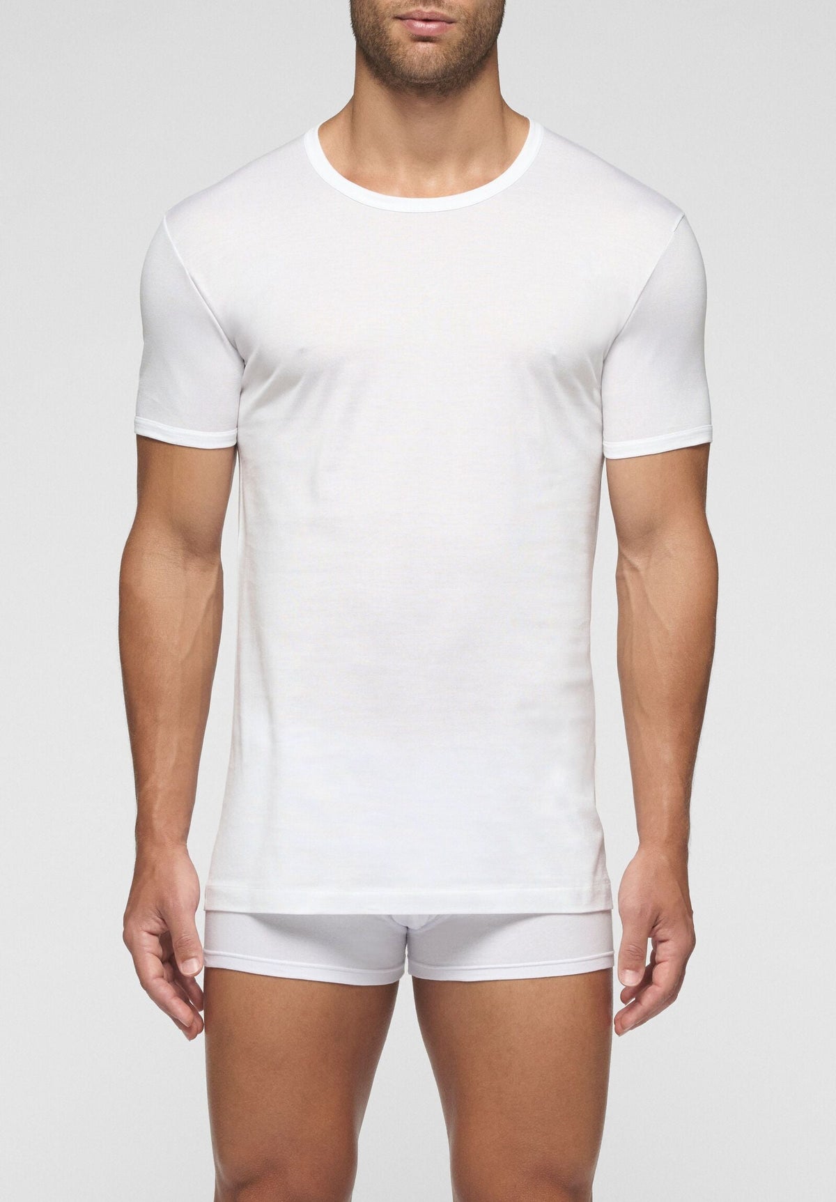 CAGI Crew Neck T-Shirt 1318, Filo di Scozia Cotton, White