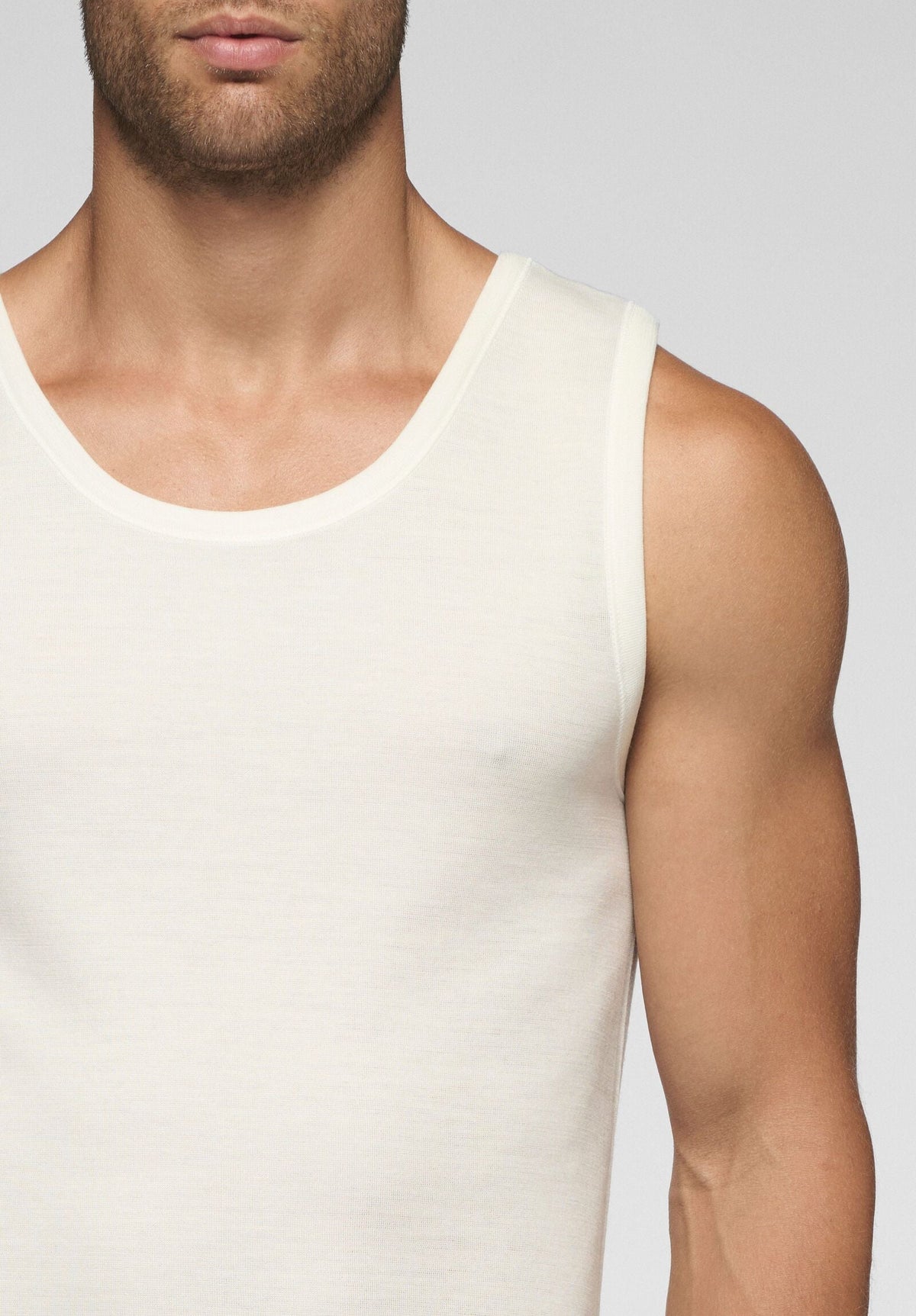 CAGI Wide Shoulder Tank Top 5120, Wool & Cotton Tandem, White