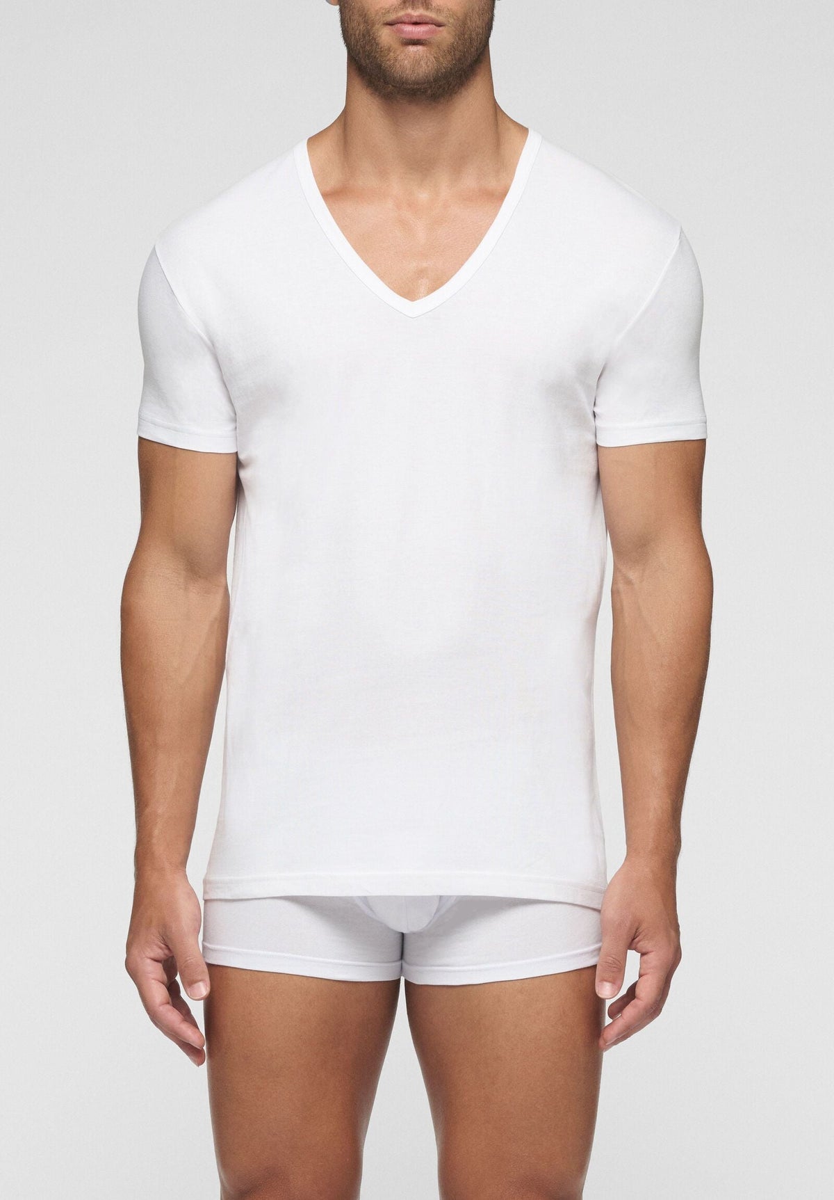 CAGI Deep V-Neck T-Shirt 5326, Natural Comfort Cotton, White