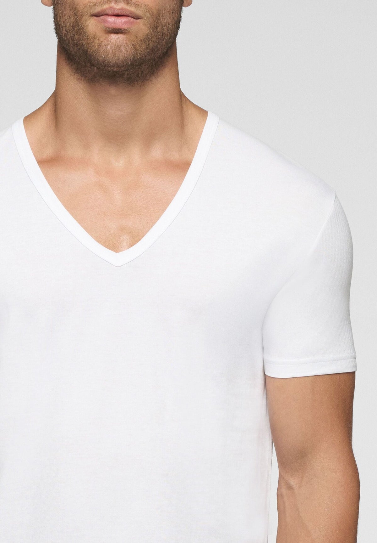 CAGI Deep V-Neck T-Shirt 5326, Natural Comfort Cotton, White
