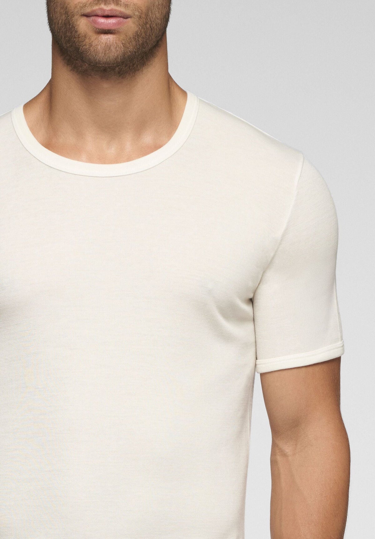 CAGI Crew Neck T-Shirt 5330, Wool & Cotton Tandem, White