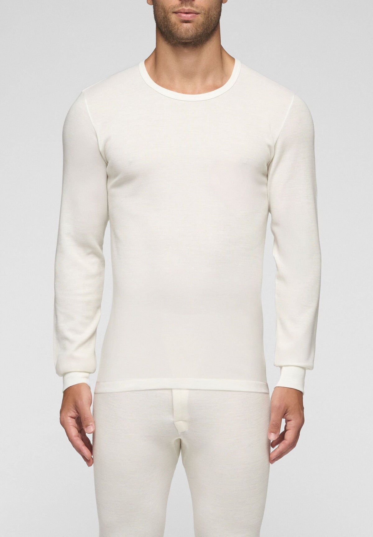 CAGI Long Sleeve Crew Neck Top 5331, Wool & Cotton Tandem, White