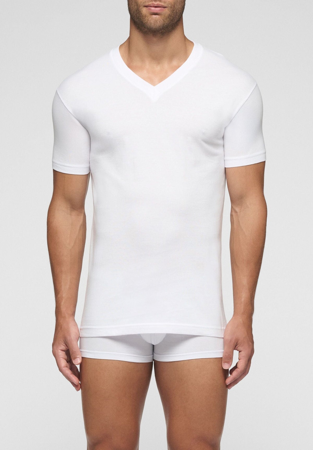 CAGI V-Neck T-Shirt 1305, Natural Comfort Cotton, White