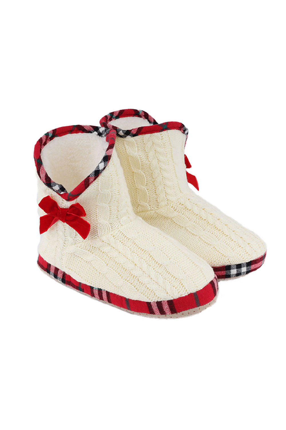 Festive Cable Knit Ivory Home Bootie