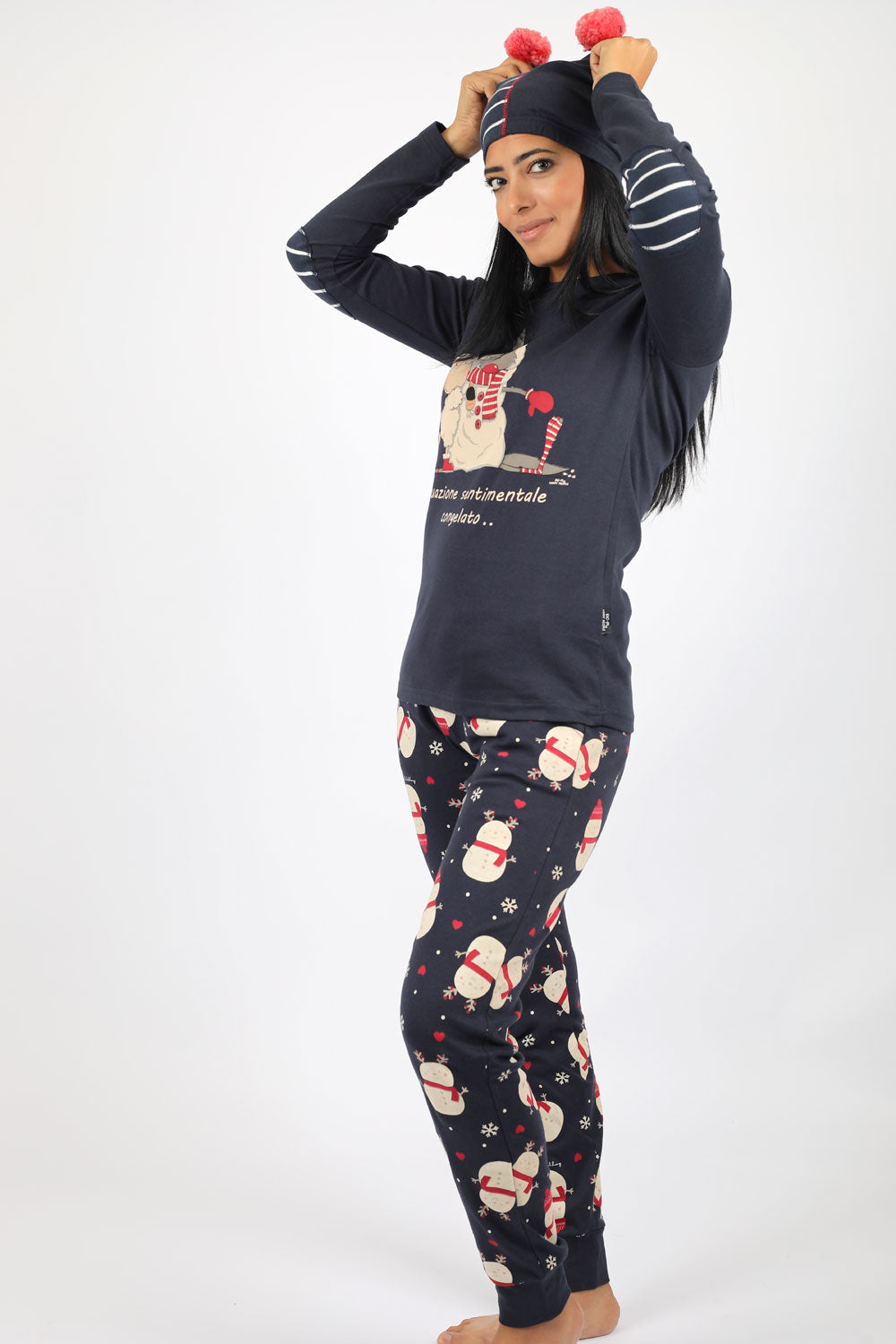 Festive Blue Cotton Christmas Pajama Set