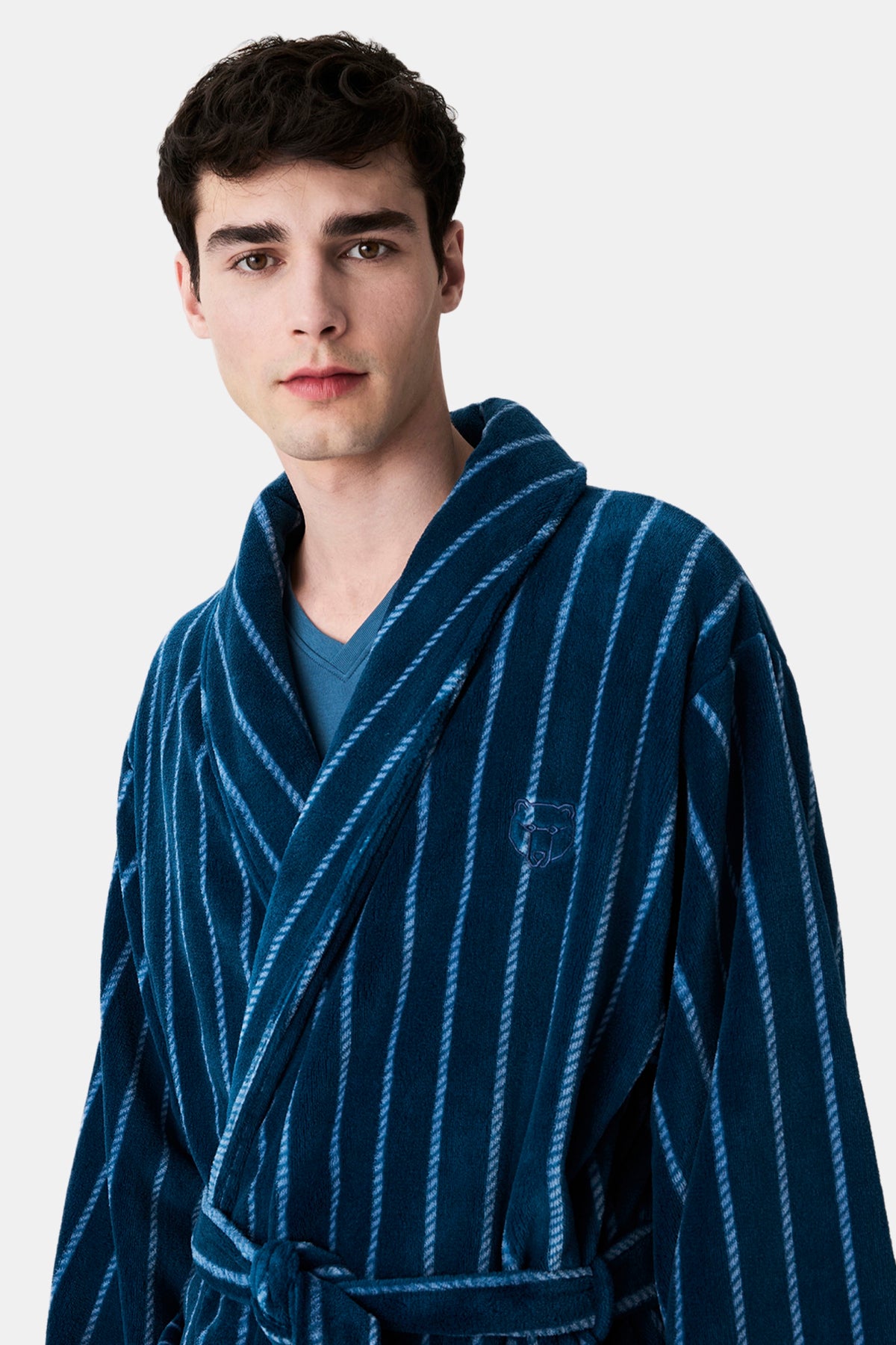 Men's Pandastic Striped Fleece Robe