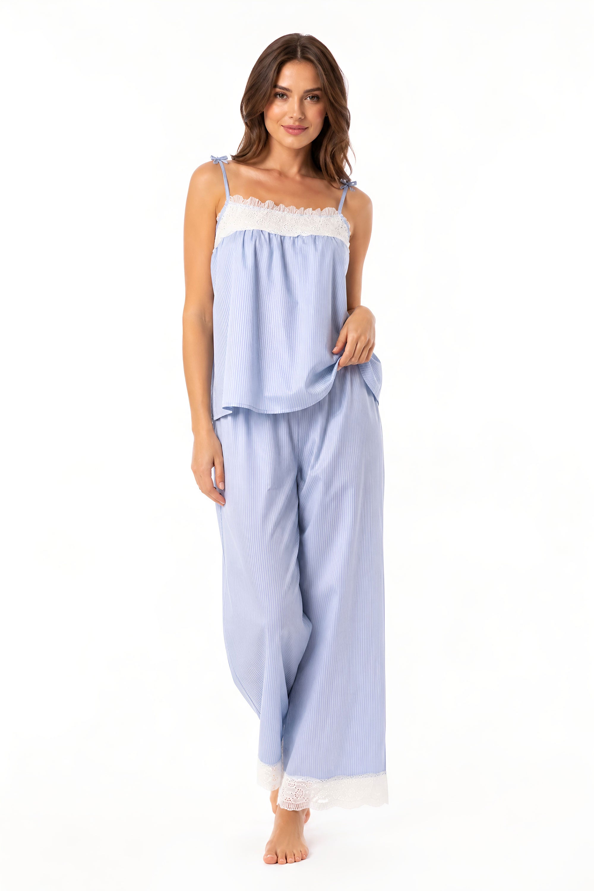 White Smoke Denim Cotton Cropped Pajama