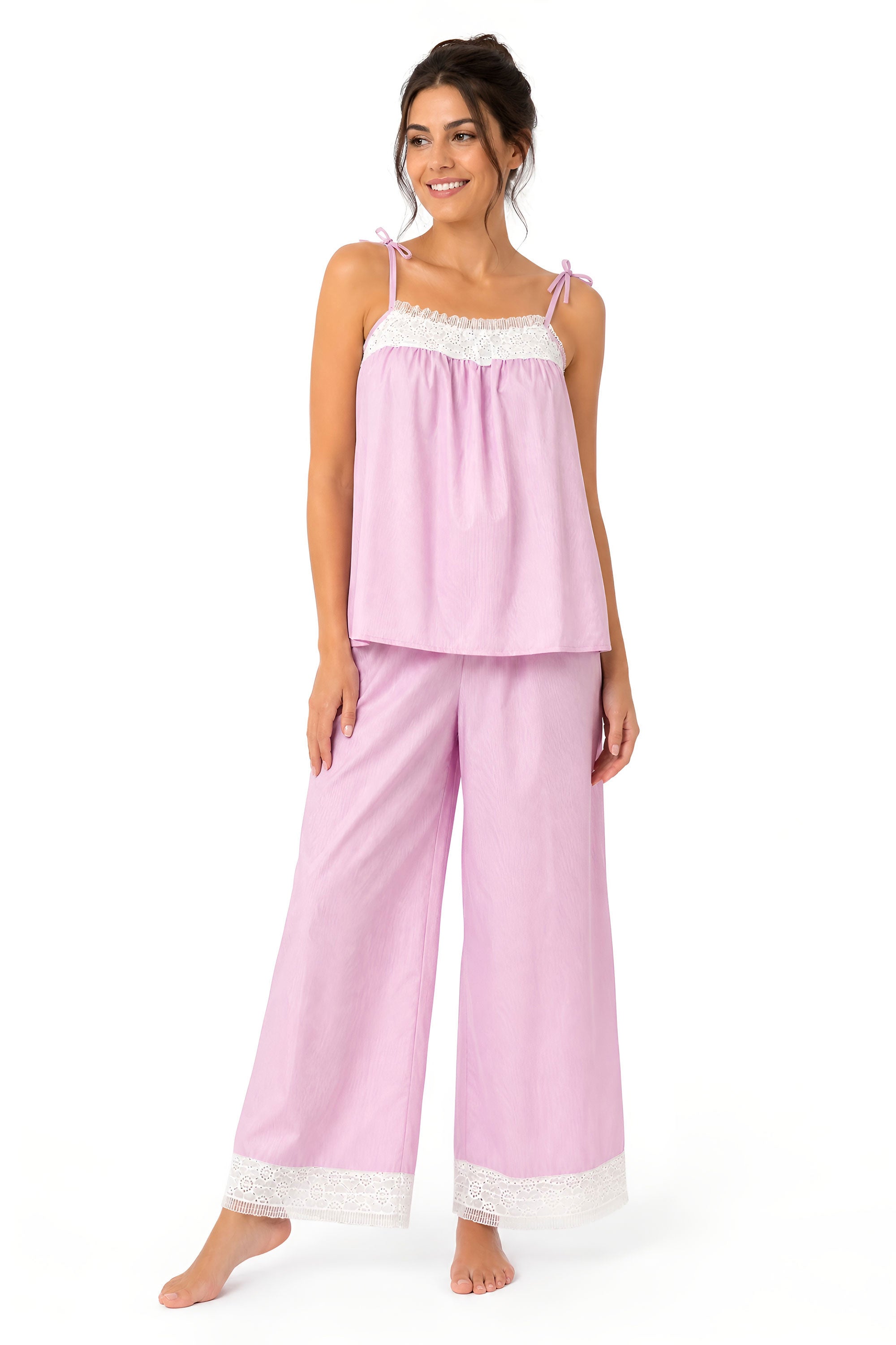 White Smoke Pink Cotton Cropped Pajama
