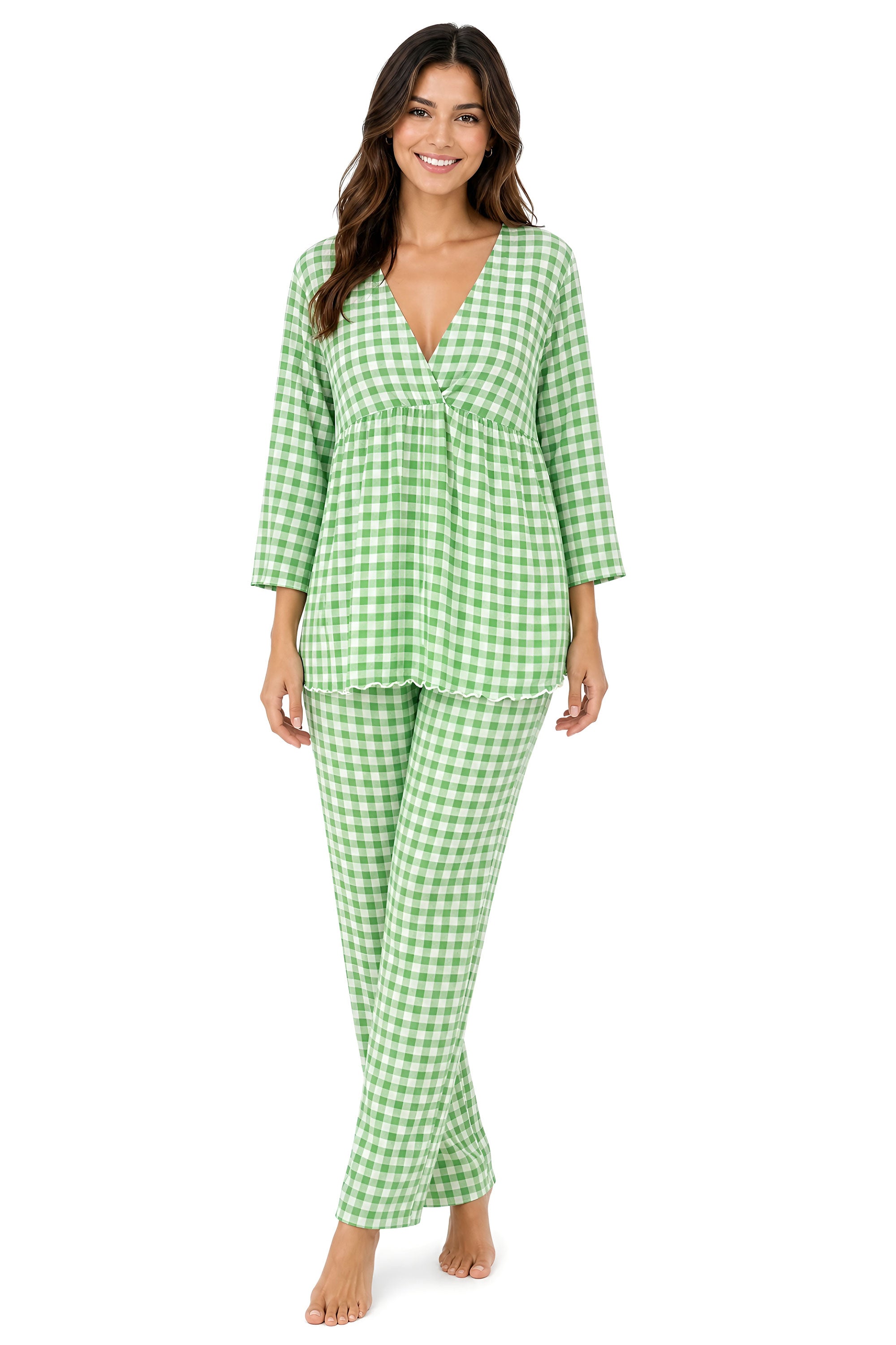 White Smoke Vichy V-neck Pajama Long