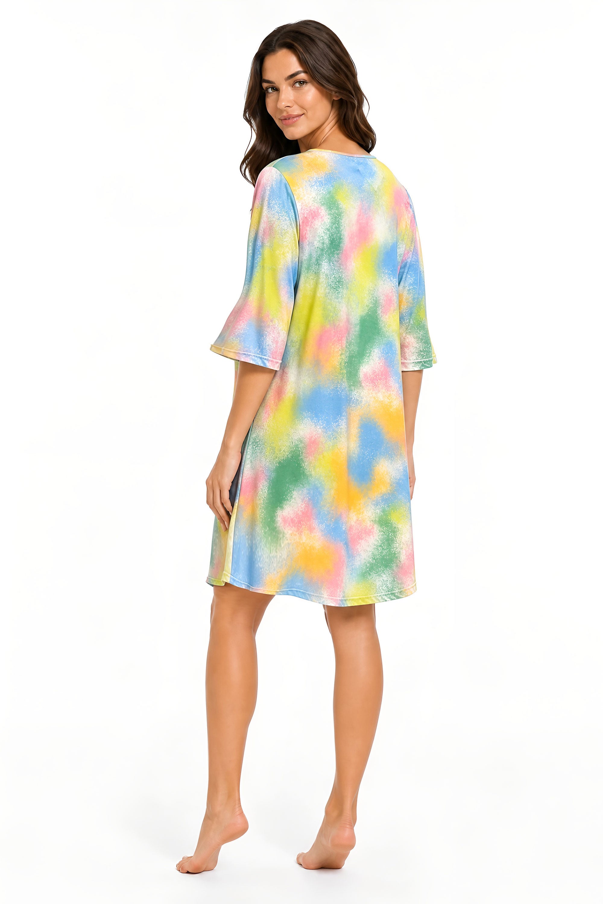 White Smoke Pastel Print Sleep Shirt Nightdress
