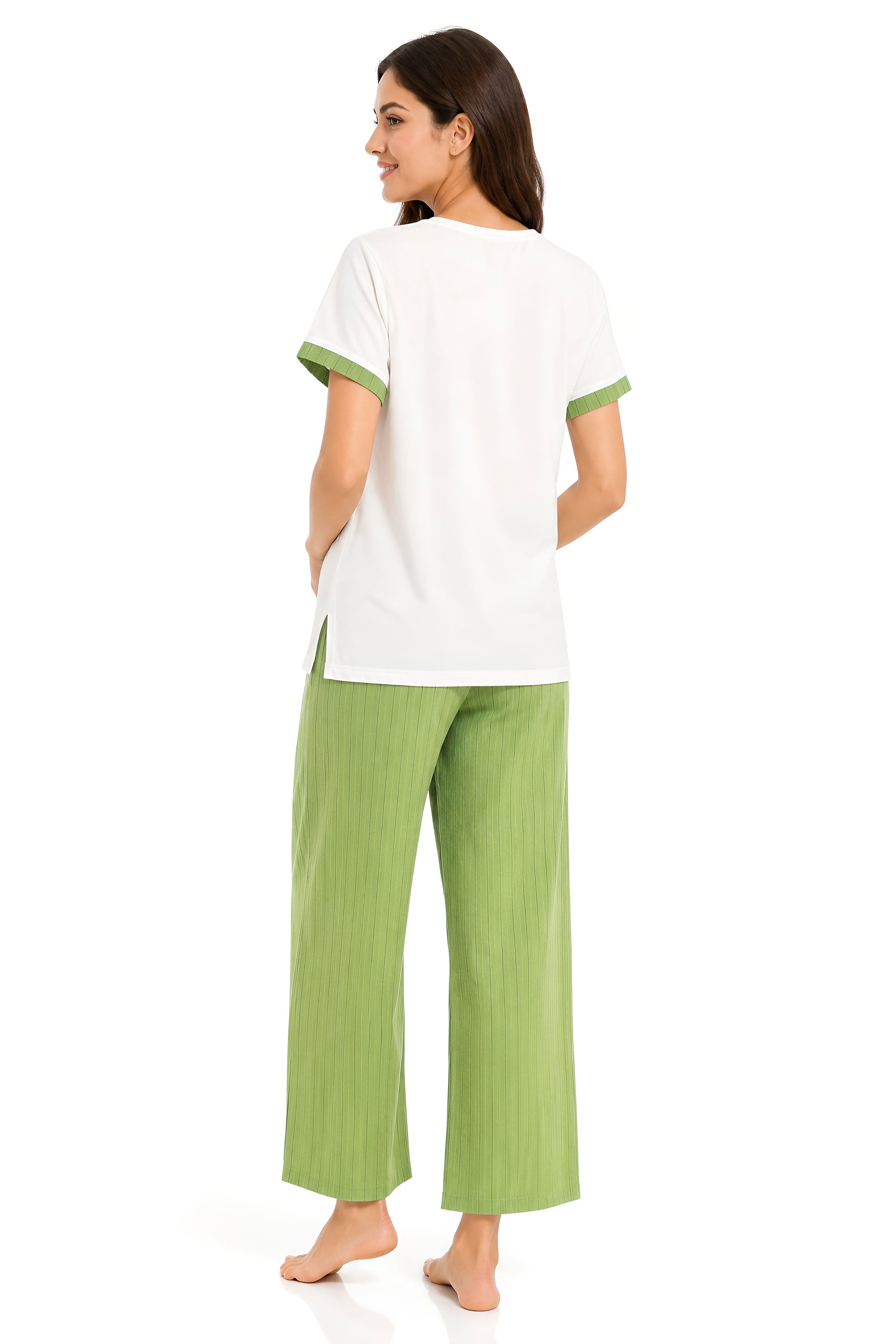 White Smoke Women's Sage Green Short Sleeve Pajama Set