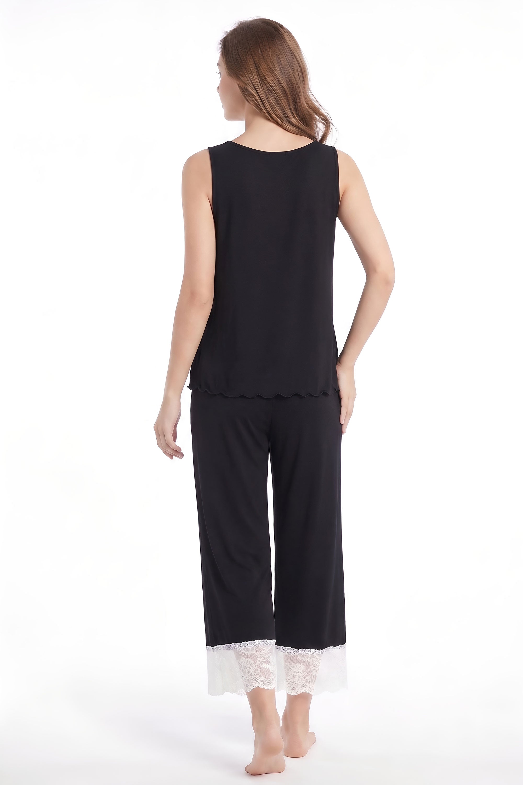 White Smoke Relaxed Fit Pajama Set With Lace Details
