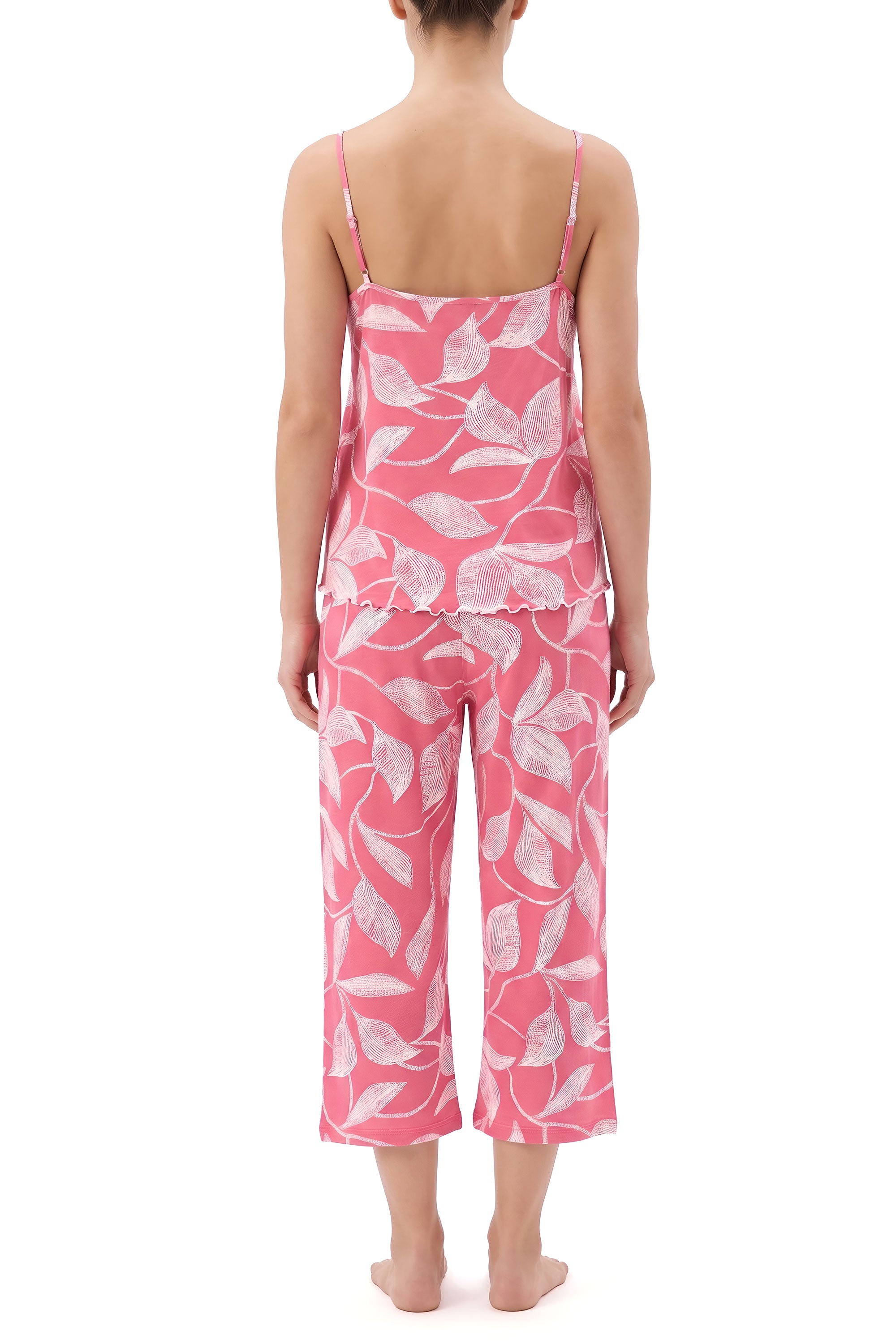 White Smoke Pink Floral Print Cropped Pajama Set