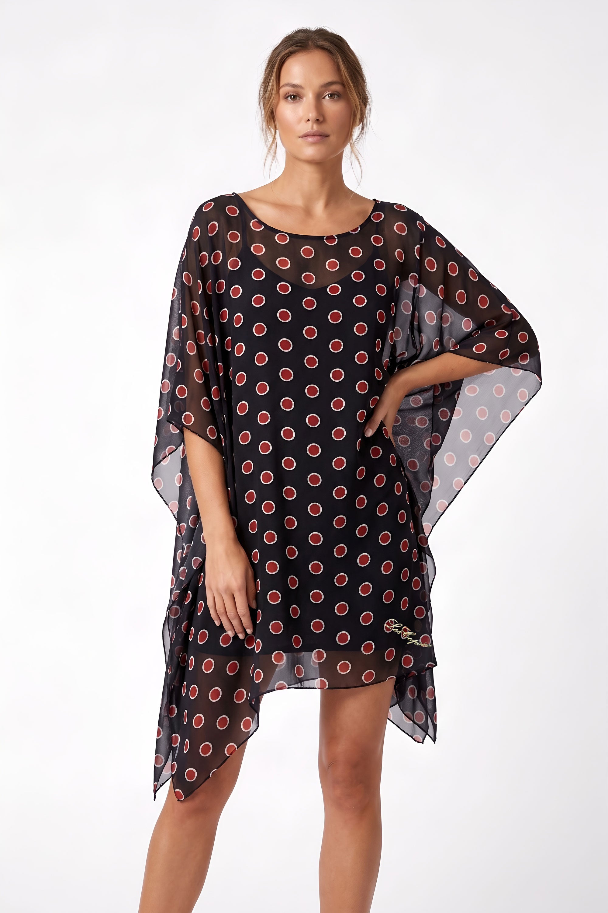 White Smoke Polka Dot Chiffon Beach Kaftan