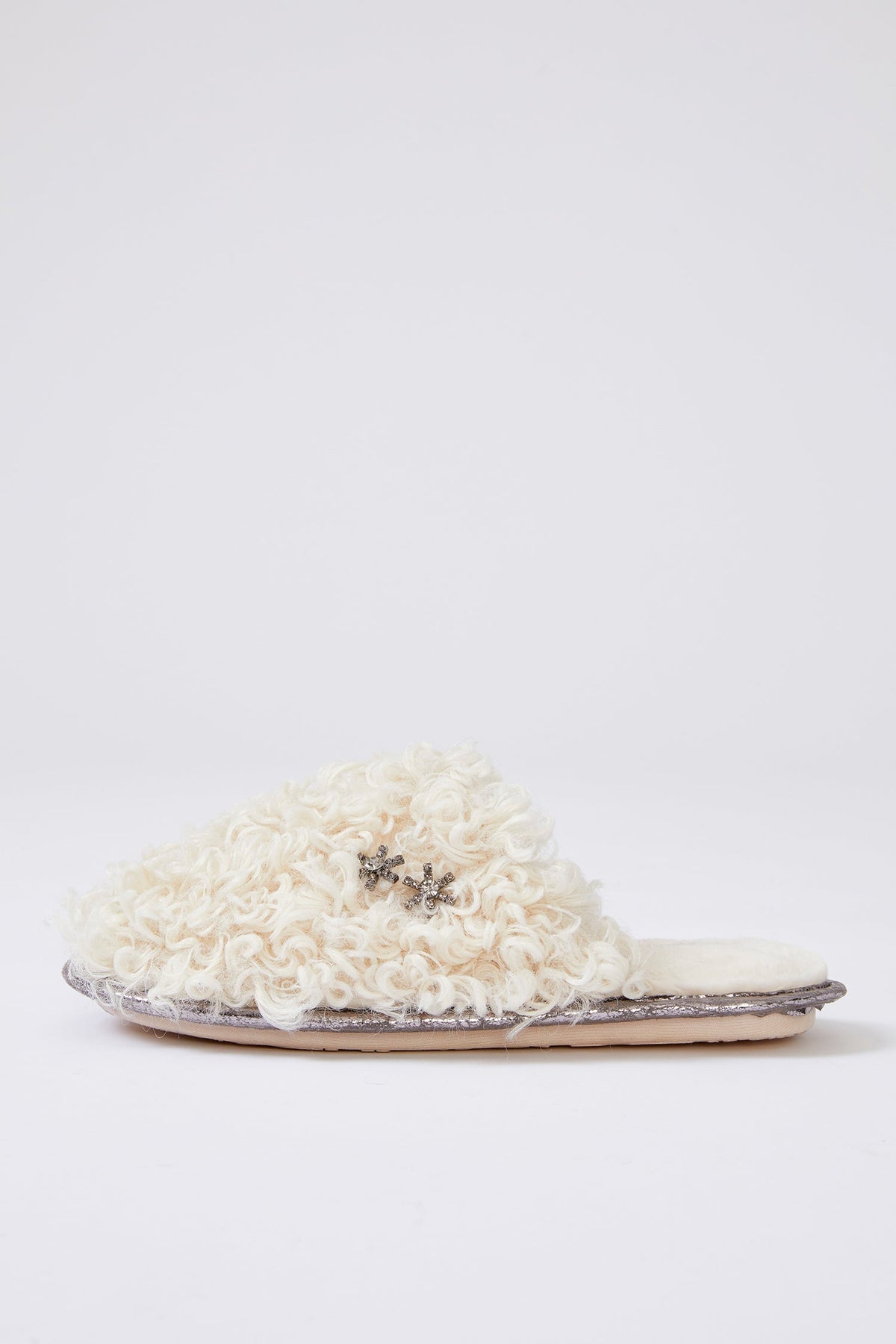 Beau Curly Faux Fur Mule Slippers Cream