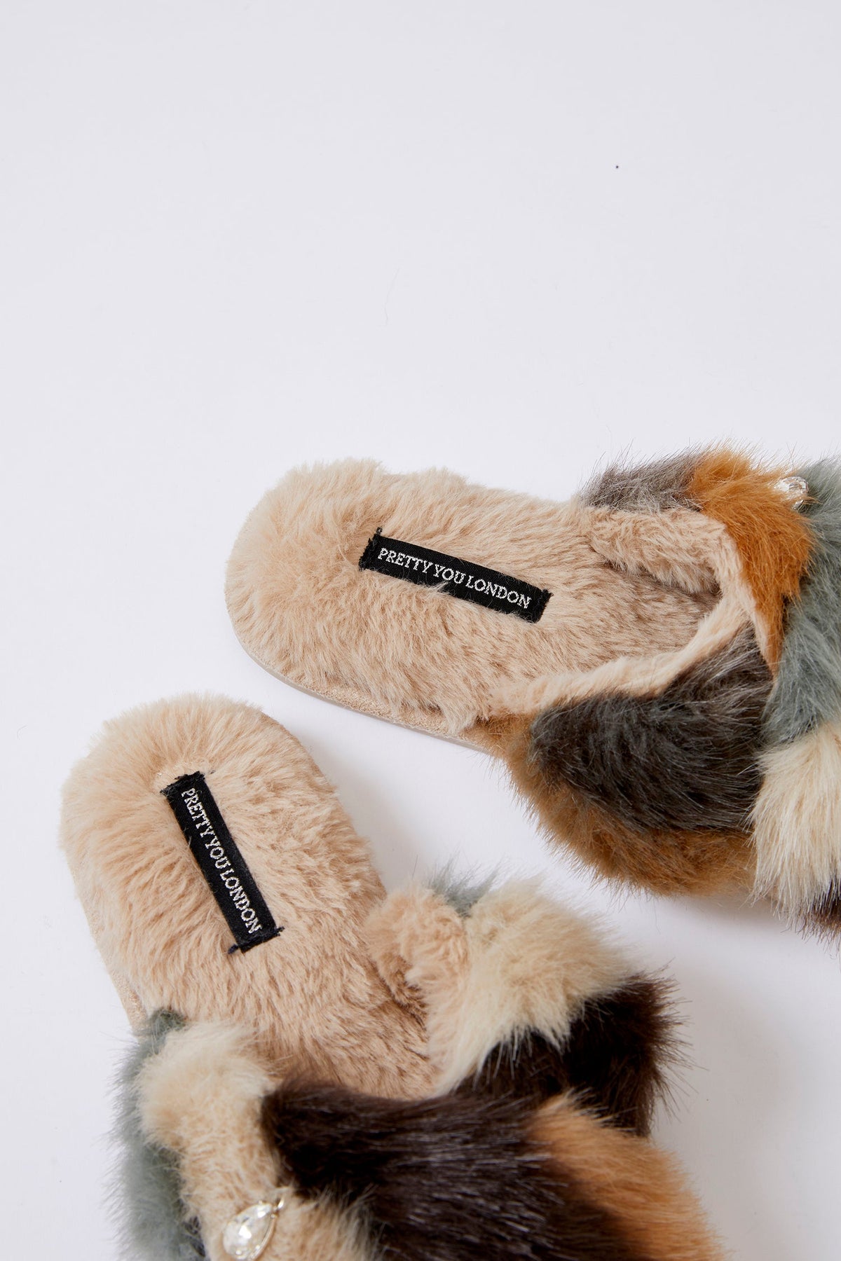 Blyss Multi Tone Faux Fur Cross Slippers Caramel