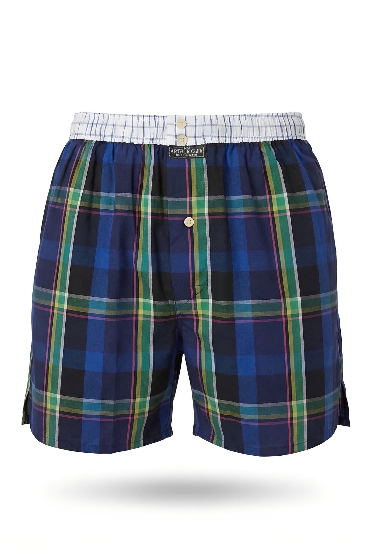 White Smoke Navy and Green Check Cotton Boxer