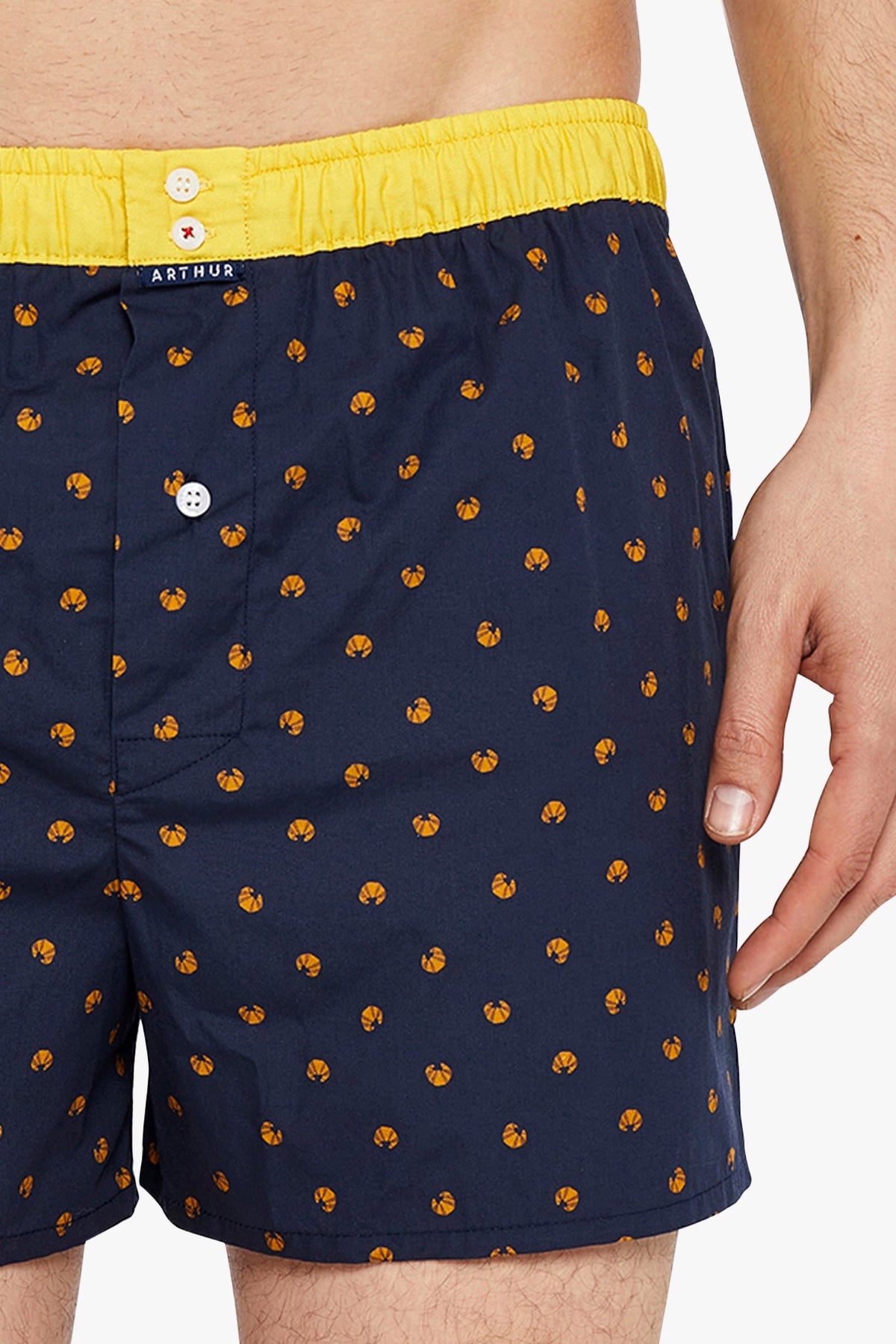Dark Slate Gray Navy Croissant Print Cotton Boxer, Limited Edition