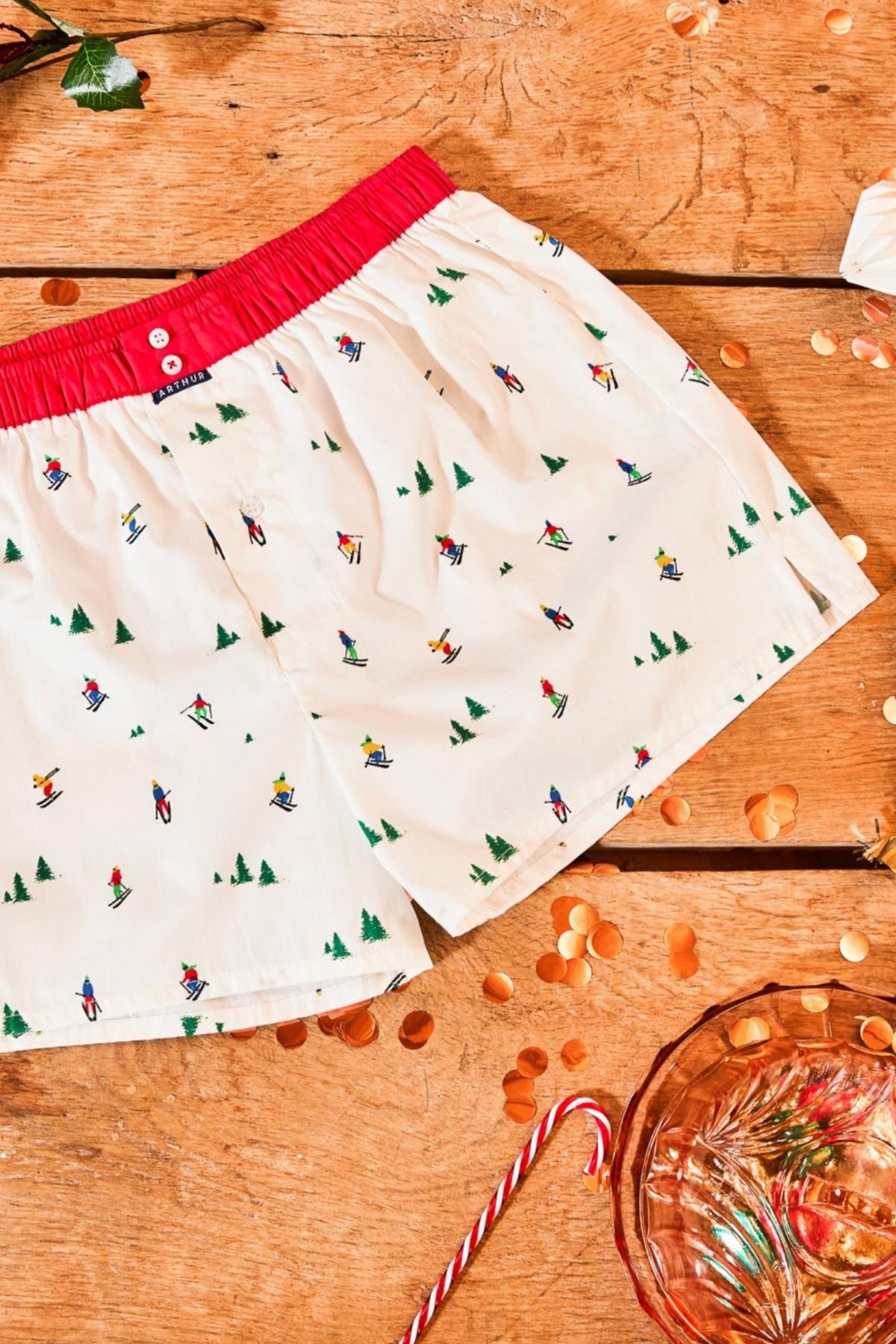 Sandy Brown Ivory Ski Print Cotton Boxer, Limited Edition