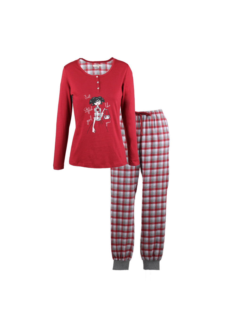 Stylish Red Cotton Pajama Set