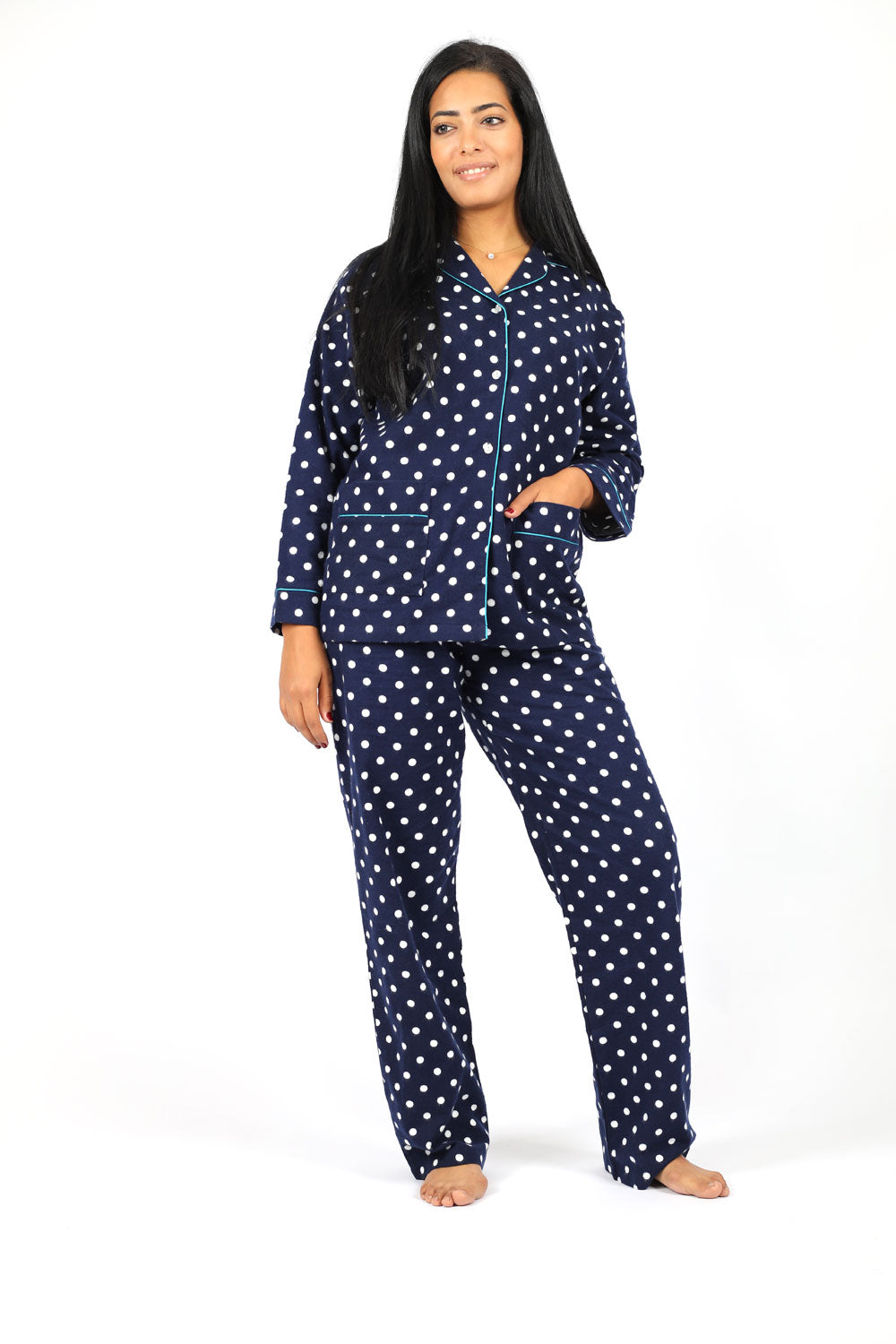 Polka Dots Marine Flannel Pajama Set