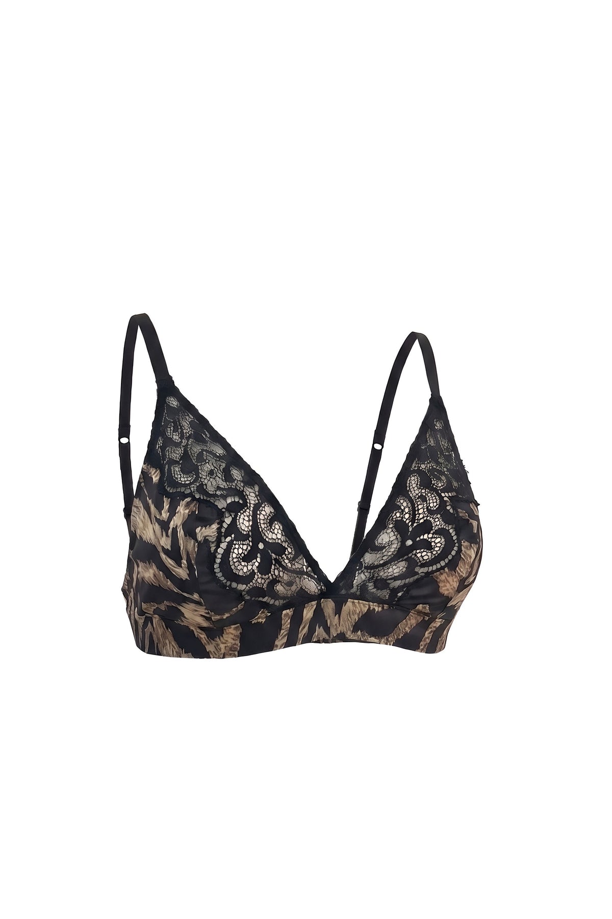 White Smoke Tiger Lace Silk Triangle Bra, Black