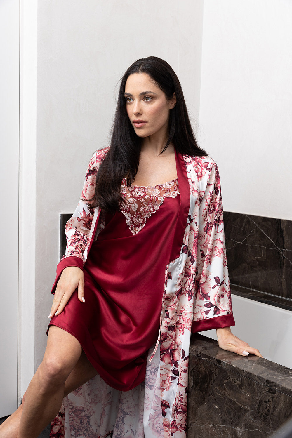 Luxury Satin Floral Robe and Night Dress Set