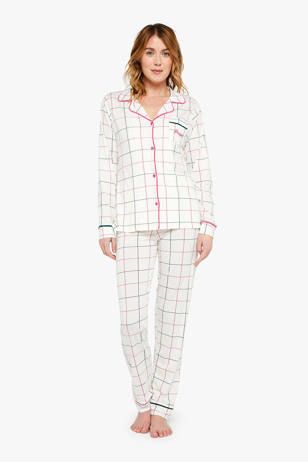 Lilac Checked Buttoned Pajamas