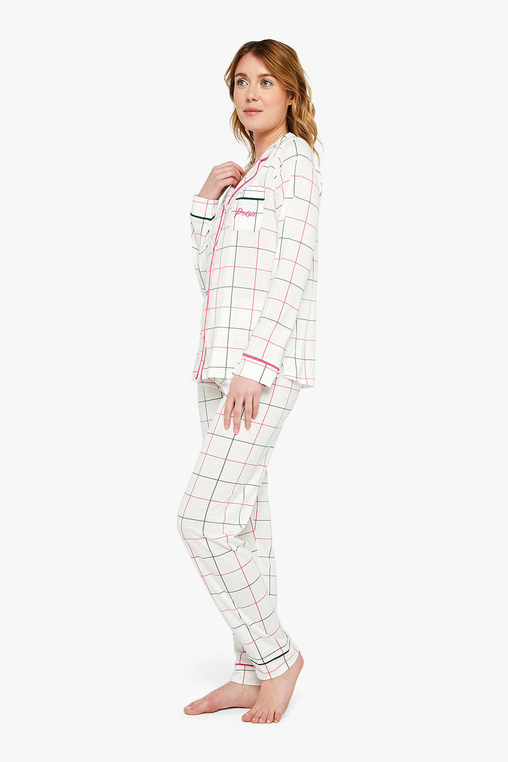 Lilac Checked Buttoned Pajamas