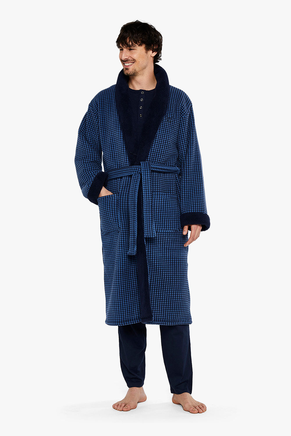 Houndstooth Fleece Dressing Gown