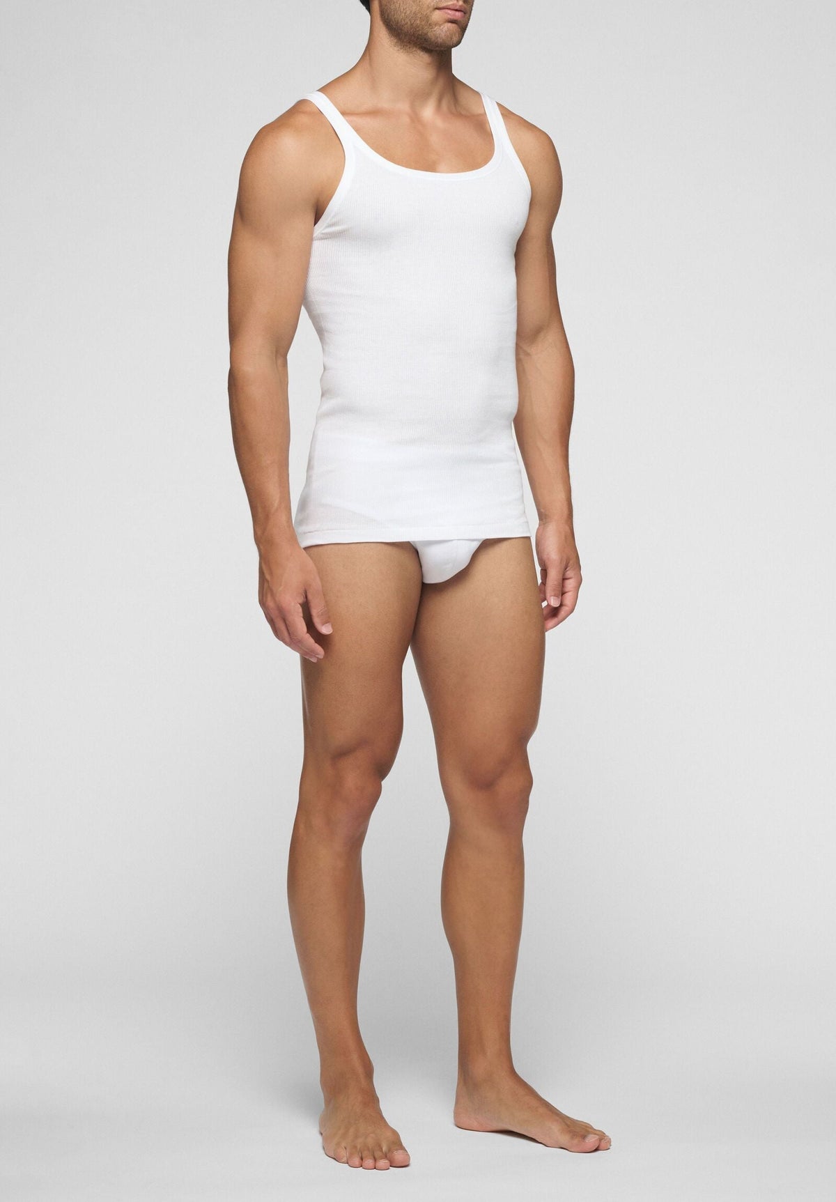 CAGI Narrow Shoulder Tank Top 1100, Ribbed Cotton, White