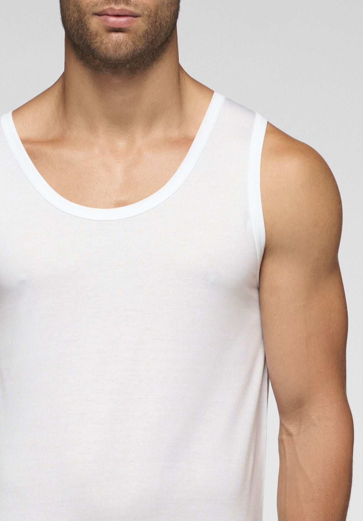CAGI Wide Shoulder Tank Top 1111, Filo di Scozia Cotton, White