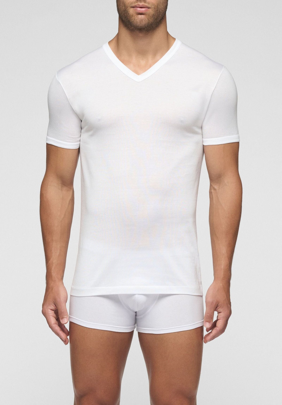 CAGI V-Neck T-Shirt 1304, Filo di Scozia Cotton, White