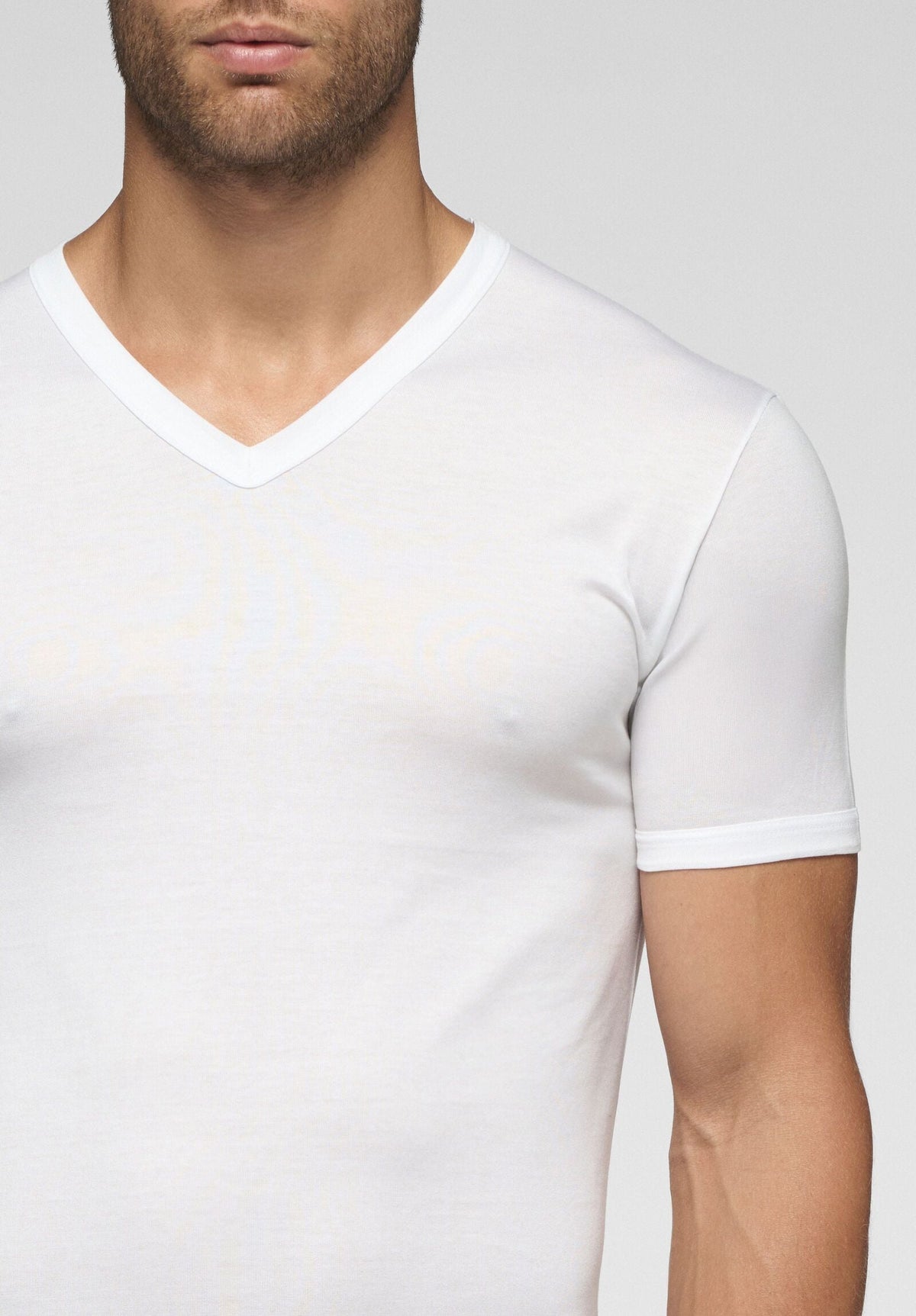 CAGI V-Neck T-Shirt 1304, Filo di Scozia Cotton, White