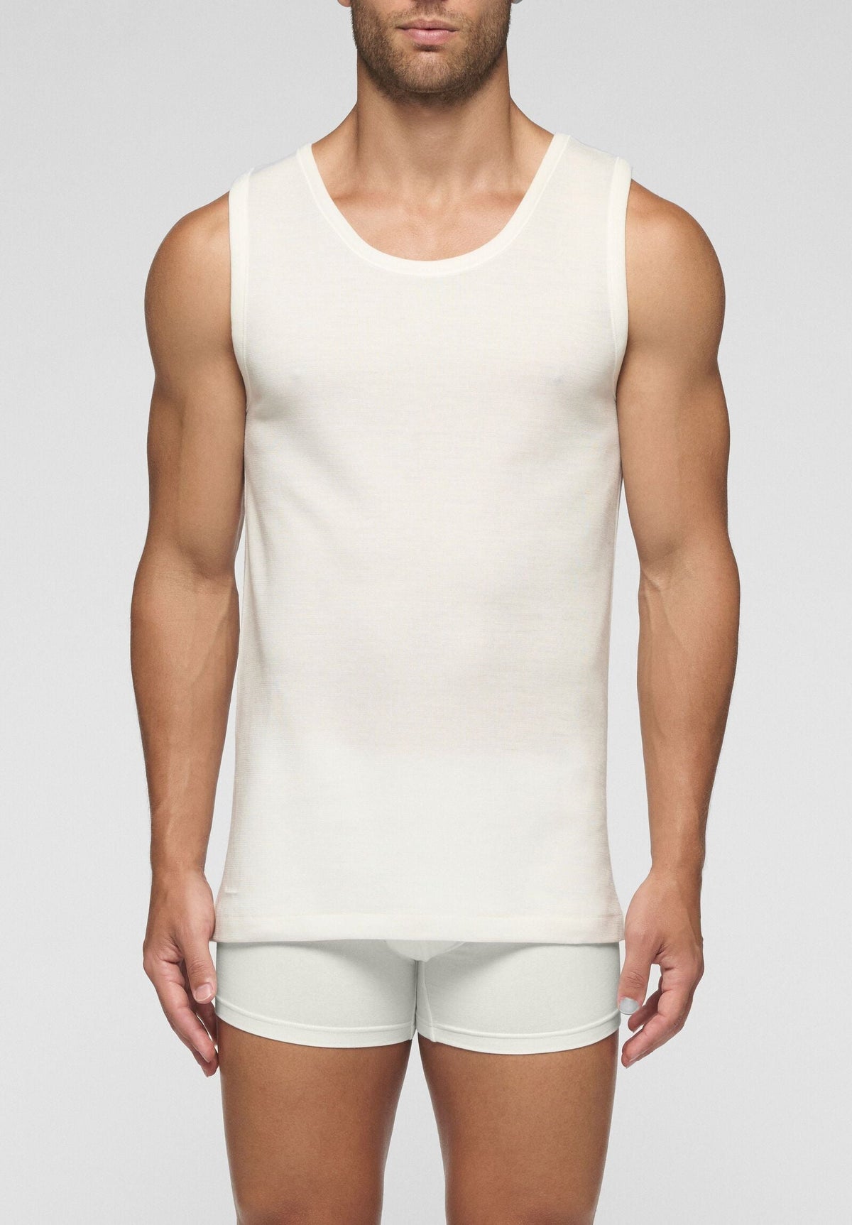 CAGI Wide Shoulder Tank Top 5120, Wool & Cotton Tandem, White
