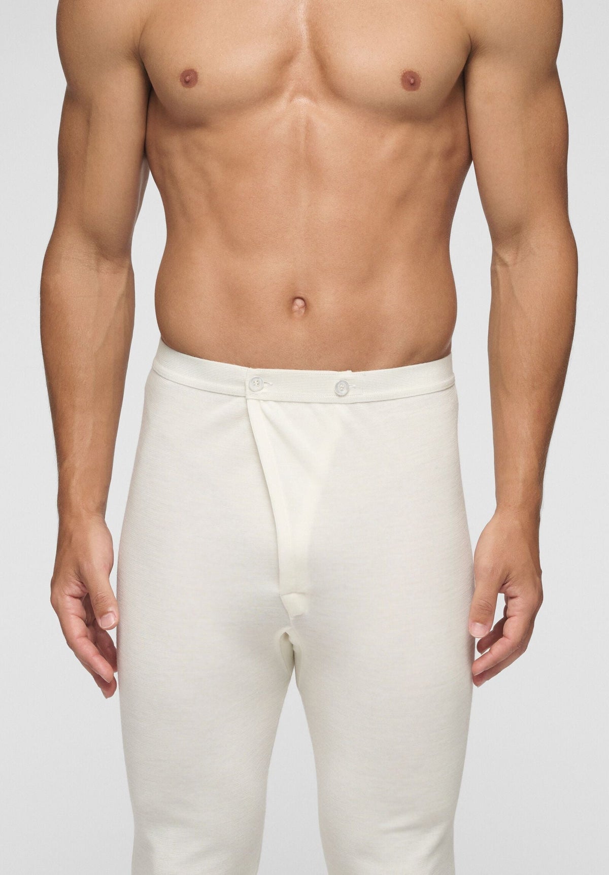 CAGI Long Johns 5288 with Opening, Wool & Cotton Tandem, White