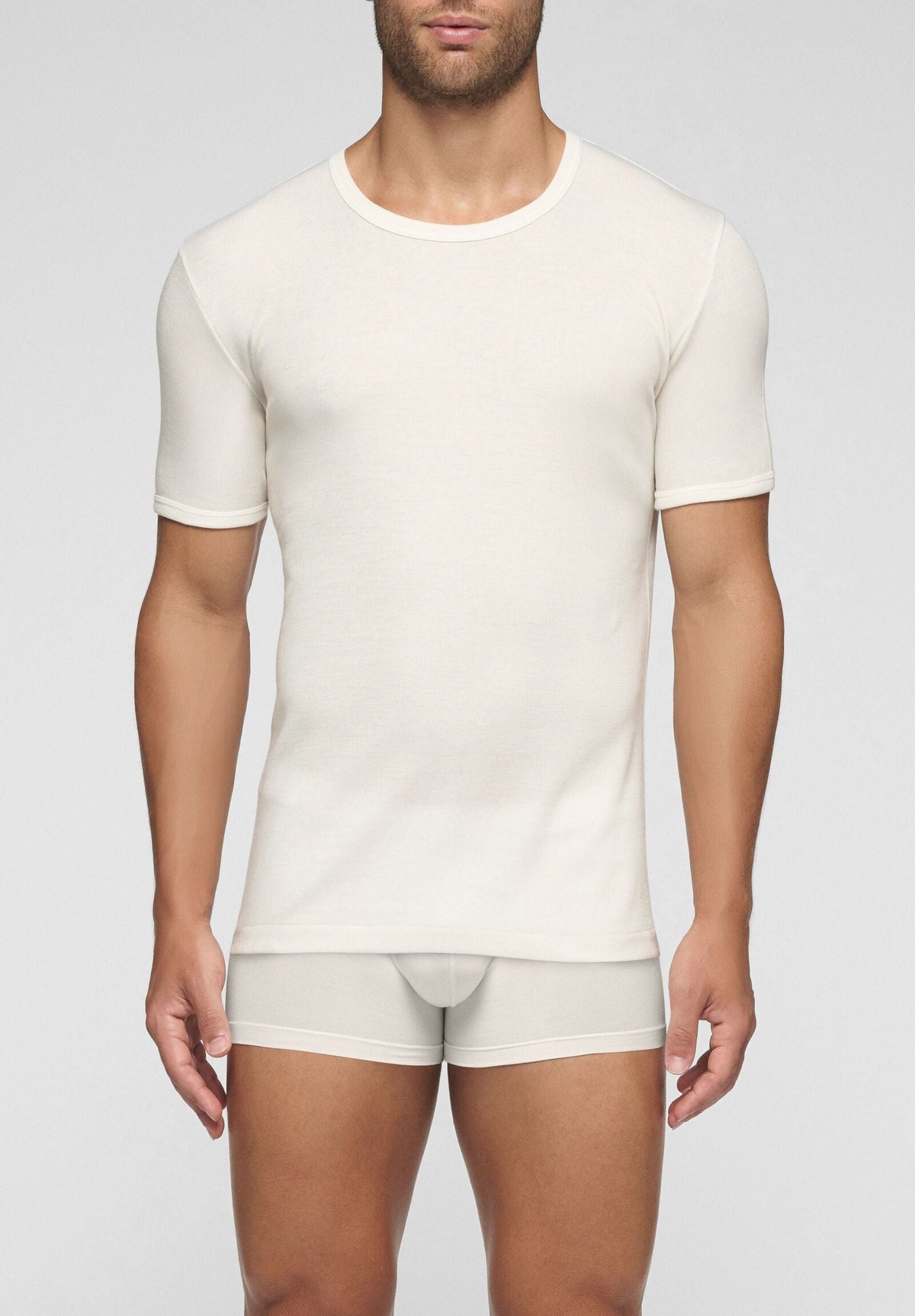 CAGI Crew Neck T-Shirt 5330, Wool & Cotton Tandem, White