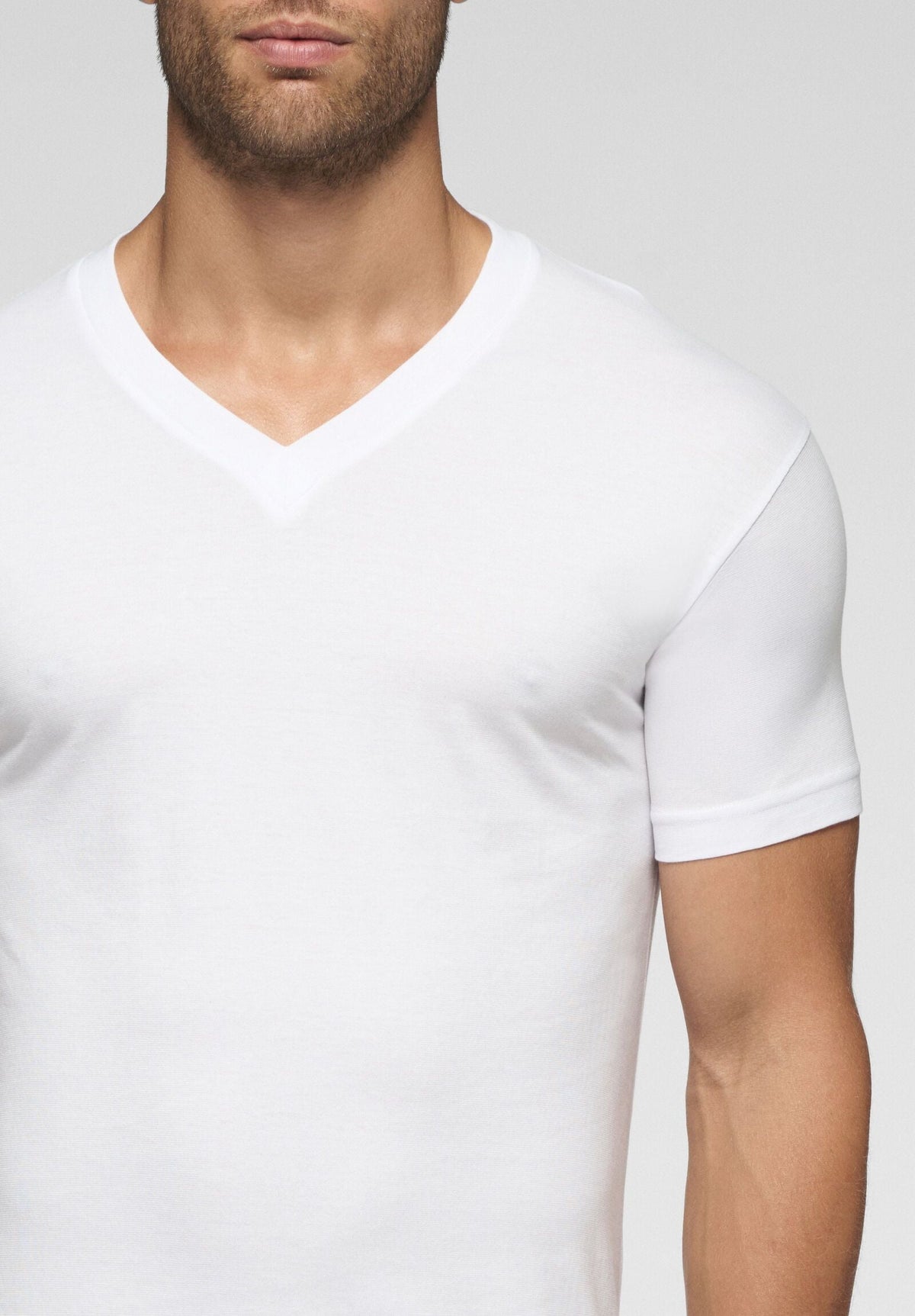CAGI V-Neck T-Shirt 1305, Natural Comfort Cotton, White
