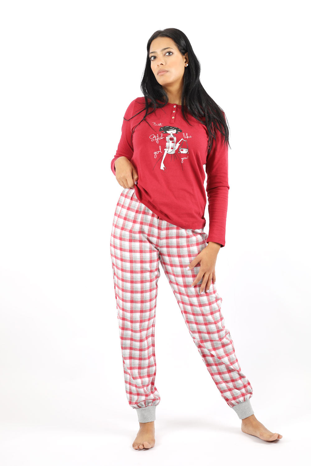 Stylish Red  Cotton Pajama Set