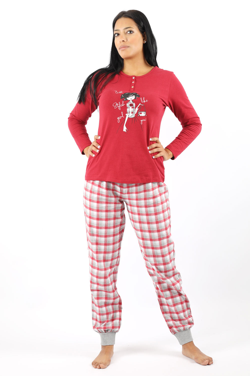 Stylish Red  Cotton Pajama Set
