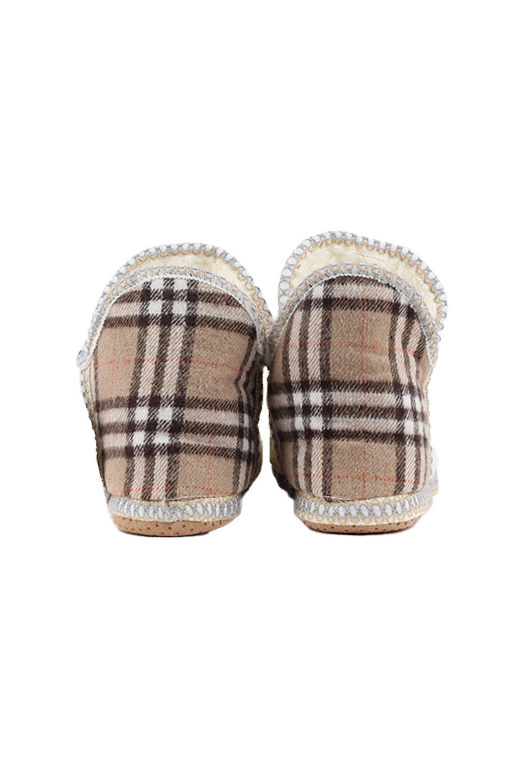 Cable Knit and Beige Tartan Home Booties with Tassels Ribbon