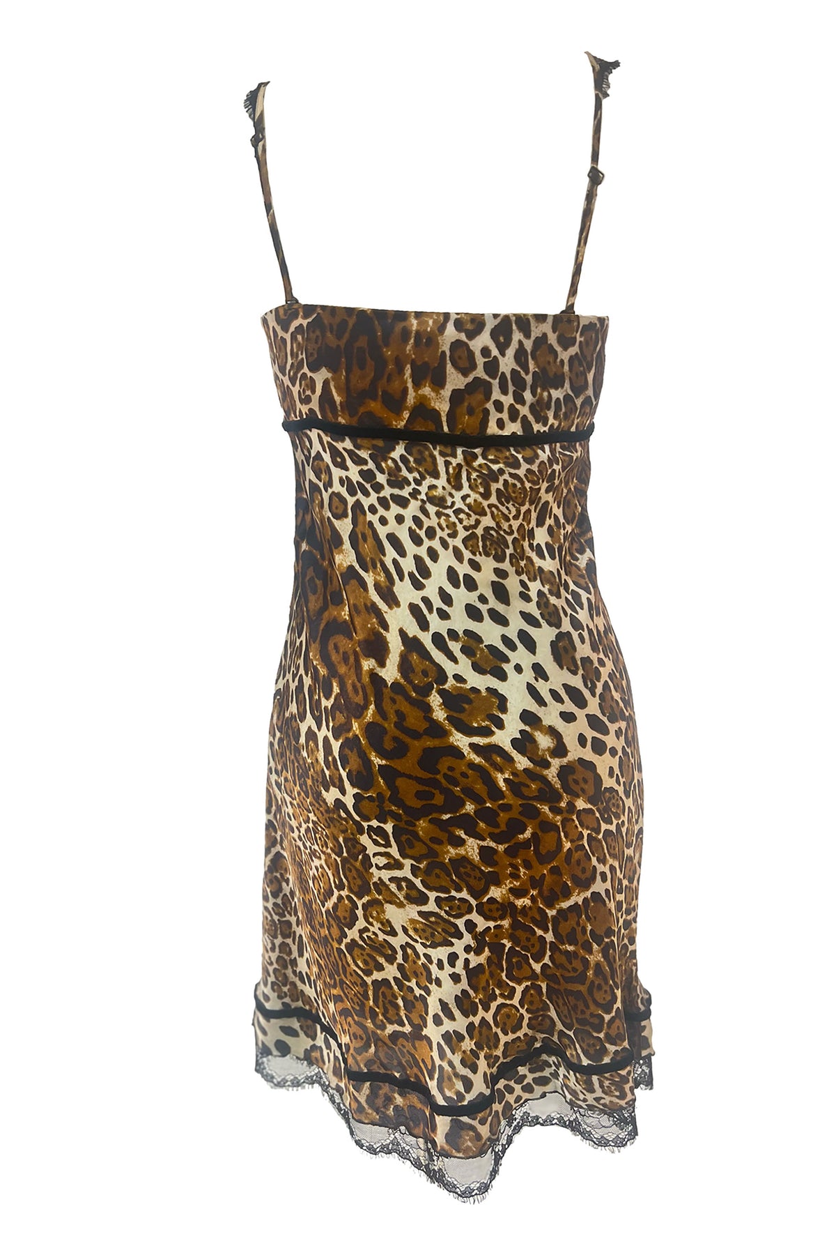 White Smoke Leopard Satin Chemise with Black Lace Hem