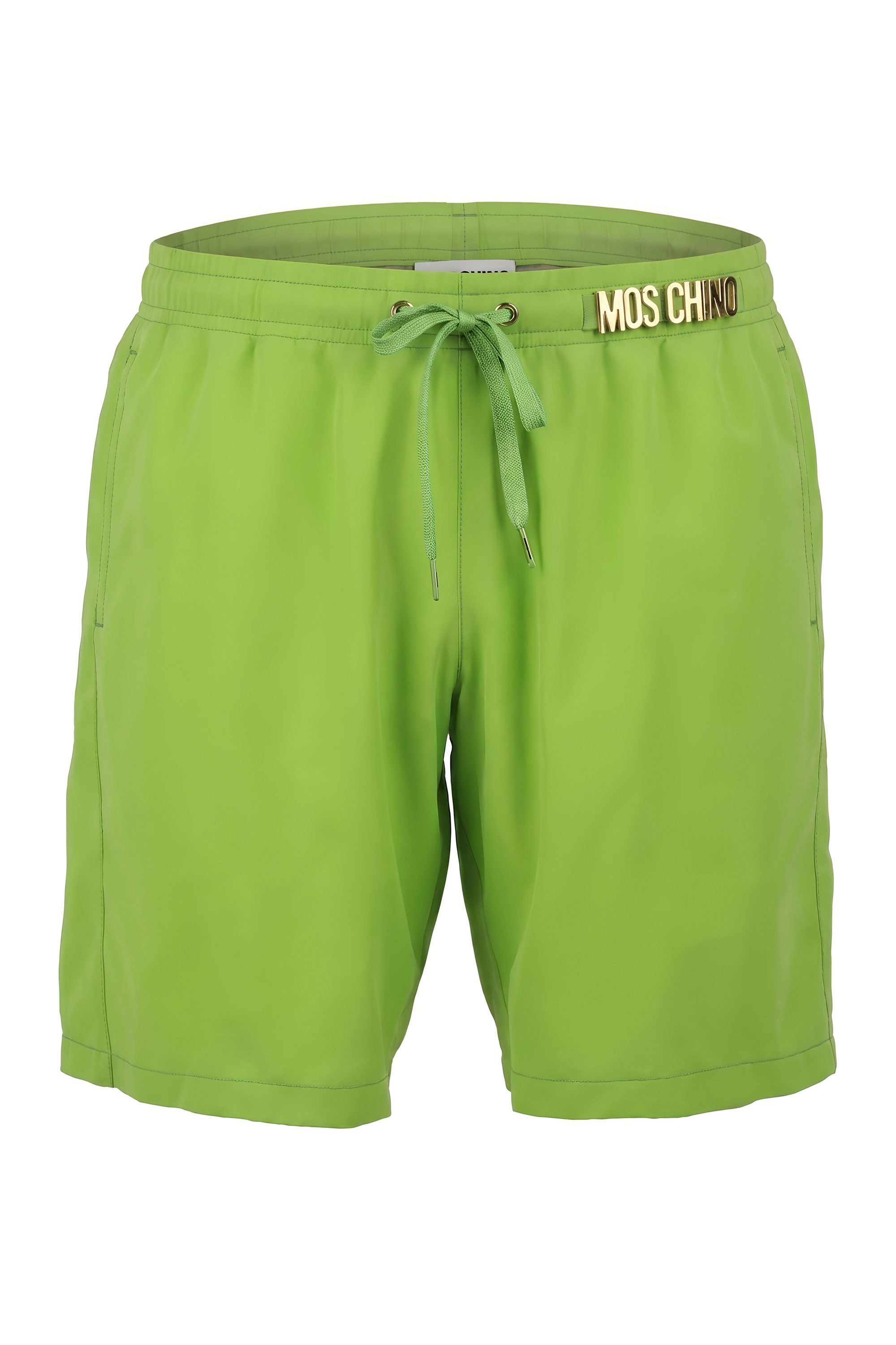 Yellow Green Moschino Gold Logo Swim Shorts