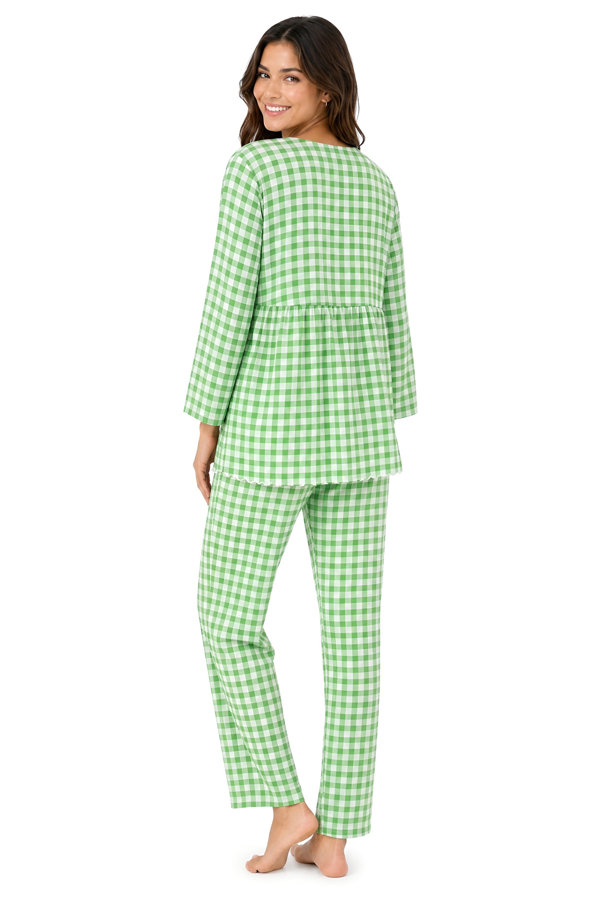 Vichy V-neck Pajama Long