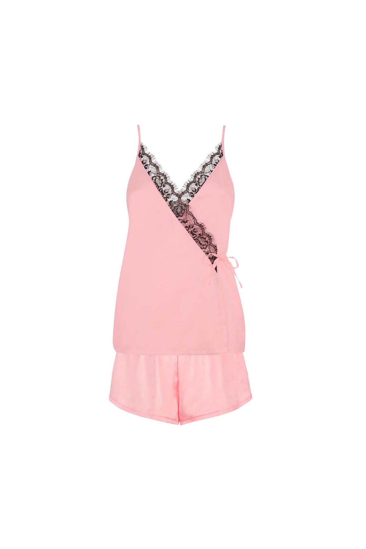 White Smoke Angelica Satin Cami and Short Set, Rose